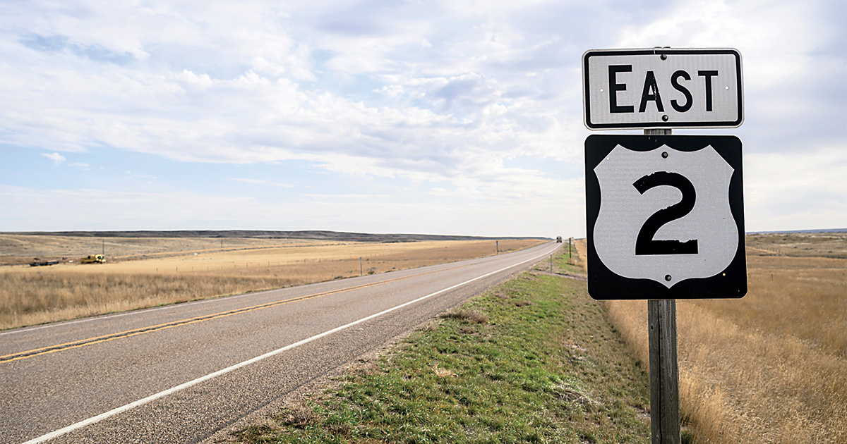 The Hi-Line is named for Highway 2, which traverses 650 miles across northern Montana, and the railway that runs parallel to it—the northernmost transcontinental railway in the country. Photo by Bill Buckley